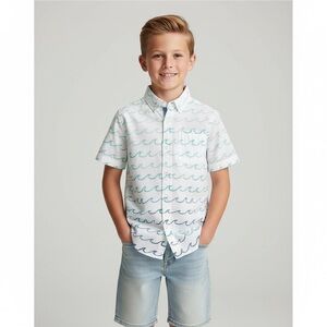 OshKosh B'gosh White and Teal Wave Pattern Shirt size 10-12